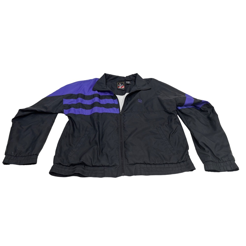 Vintage USA Olympic Jacket Mens Medium Black Purple Windbreaker JCPenney Retro